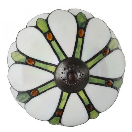 Clayre & Eef Tiffany Tischlampe Ø 25x42 cm Weiß Grün Glas Schreibtischlampe Tiffany