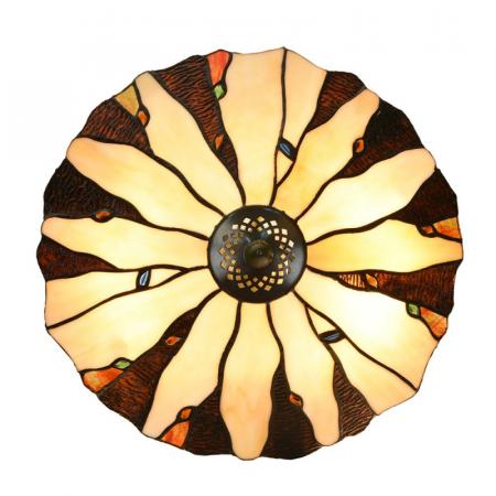 Clayre & Eef Tiffany Tischlampe Ø 35x53 cm Beige Glas Schreibtischlampe Tiffany