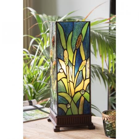 Clayre & Eef Tiffany Tischlampe 18x18x45 cm Grün Glas Schreibtischlampe Tiffany