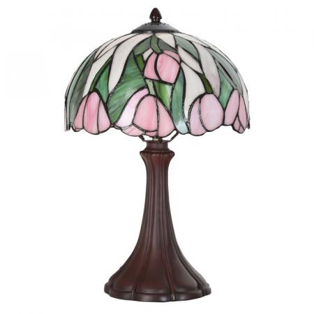 Clayre & Eef Tiffany Tischlampe Ø 25x40 cm Rosa Glas Schreibtischlampe Tiffany