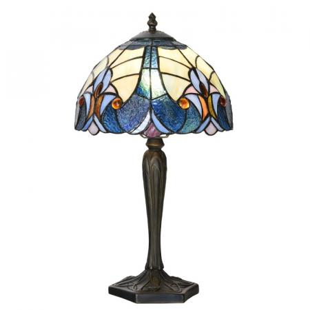 Clayre & Eef Tiffany Tischlampe Ø 25x40 cm Blau Glas Schreibtischlampe Tiffany