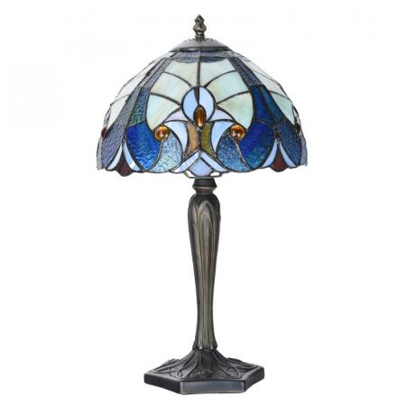 Clayre & Eef Tiffany Tischlampe Ø 25x40 cm Blau Glas Schreibtischlampe Tiffany