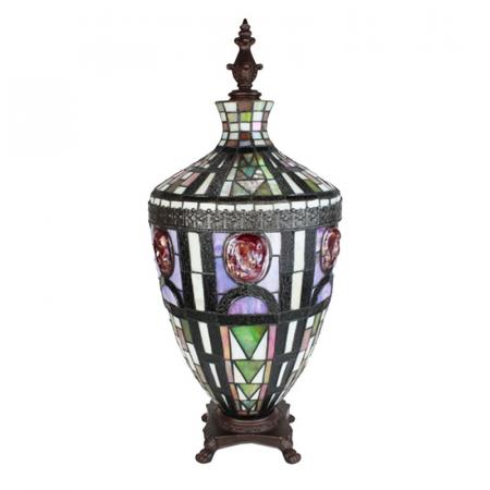 Clayre & Eef Tiffany Tischlampe Ø 30x75 cm  Grün Beige Glas Kunststoff Schreibtischlampe Tiffany