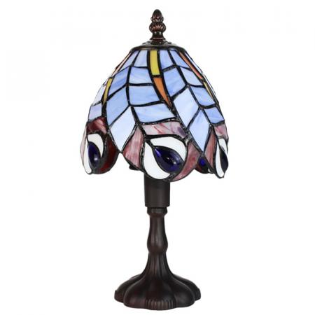 Clayre & Eef Tiffany Tischlampe Ø 15x32 cm  Blau Glas Pfauenfedern Schreibtischlampe Tiffany