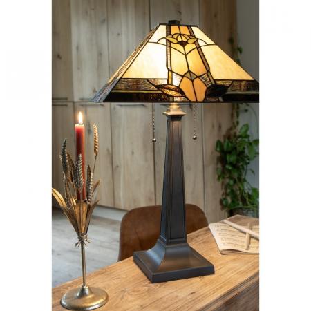 Clayre & Eef Tiffany Tischlampe 80 cm Beige Glas Schreibtischlampe Tiffany