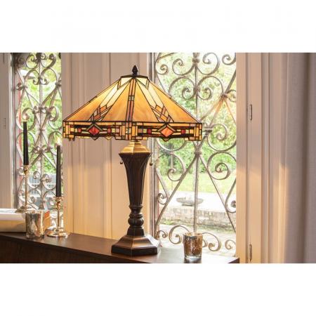 Clayre & Eef Tiffany Tischlampe 75 cm Beige Glas Schreibtischlampe Tiffany