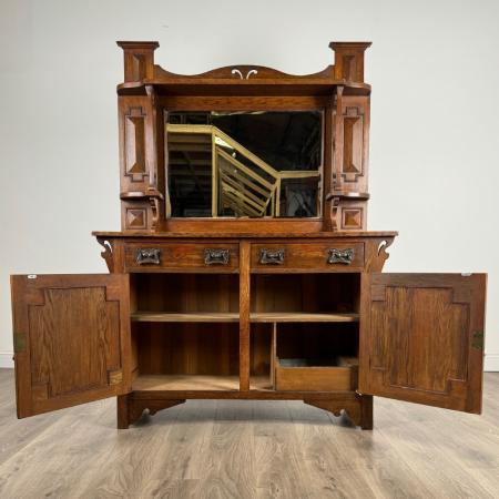Antikes Sideboard mit Spiegelrückseite , Eichenschrank, Massivholzmöbel, Antiker Spiegelschrank, Englischer Esszimmerschrank