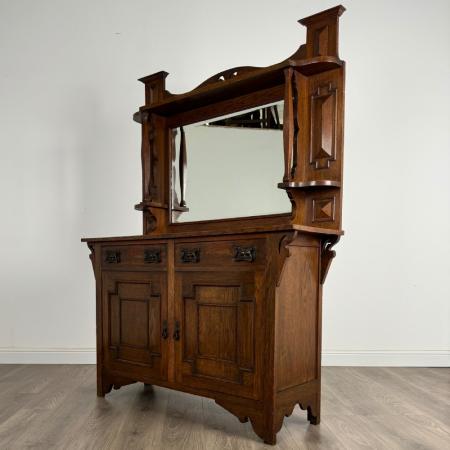 Antikes Sideboard mit Spiegelrückseite , Eichenschrank, Massivholzmöbel, Antiker Spiegelschrank, Englischer Esszimmerschrank