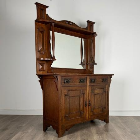 Antikes Sideboard mit Spiegelrückseite , Eichenschrank, Massivholzmöbel, Antiker Spiegelschrank, Englischer Esszimmerschrank
