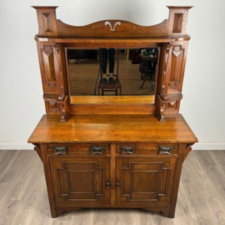 Antikes Sideboard mit Spiegelrückseite , Eichenschrank, Massivholzmöbel, Antiker Spiegelschrank, Englischer Esszimmerschrank