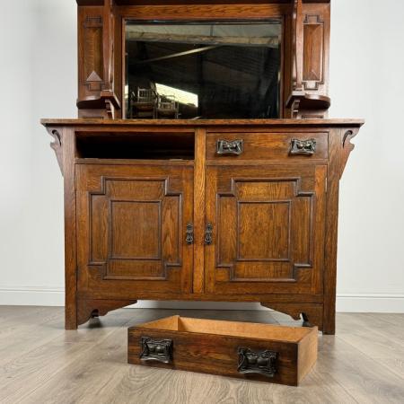 Antikes Sideboard mit Spiegelrückseite , Eichenschrank, Massivholzmöbel, Antiker Spiegelschrank, Englischer Esszimmerschrank