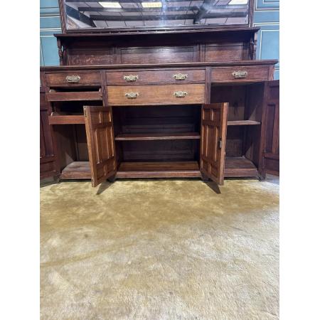 Viktorianisches, dekorativ geschnitztes Sideboard aus Eichenholz mit Spiegelrückseite