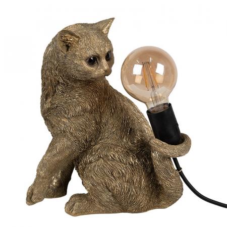 Clayre & Eef Tischlampe Katze 27x21x31 cm Goldfarbig Polyresin Schreibtischlampe