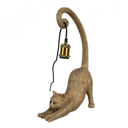 Clayre & Eef Tischlampe Katze 31x17x49 cm Goldfarbig Polyresin Schreibtischlampe