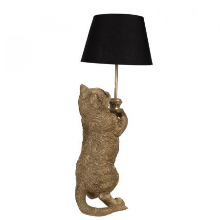 Clayre & Eef Tischlampe Katze 31x24x62 cm Goldfarbig Schwarz Polyresin Schreibtischlampe