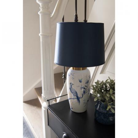 Clayre & Eef Tischlampe Ø 30x55 cm Weiß Blau Keramik Schreibtischlampe
