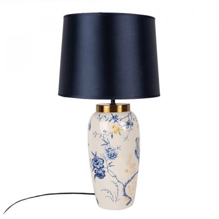 Clayre & Eef Tischlampe Ø 30x55 cm Weiß Blau Keramik Schreibtischlampe