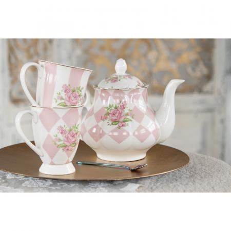 Clayre & Eef Teekanne 1000 ml Rosa Weiß Porzellan Rosen