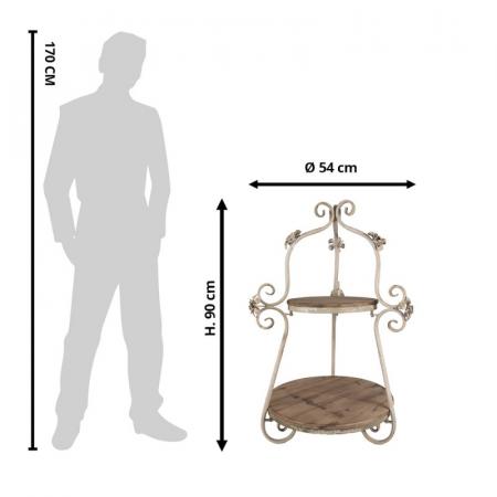 Clayre & Eef 2-stöckige Etagere Ø 54x90 cm Braun Beige Holz Eisen