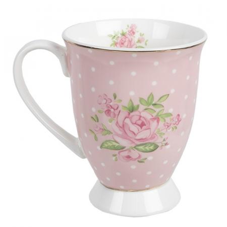 Clayre & Eef Tasse 300 ml Rosa Violett Porzellan Rosen Trinkbecher