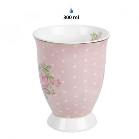 Clayre & Eef Tasse 300 ml Rosa Violett Porzellan Rosen Trinkbecher