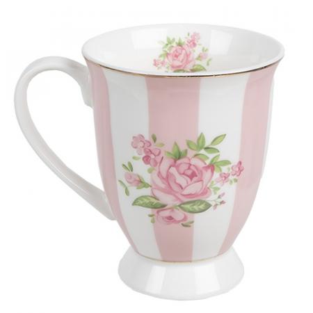 Clayre & Eef Tasse 300 ml Rosa Violett Porzellan Rosen Trinkbecher