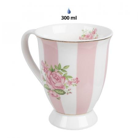 Clayre & Eef Tasse 300 ml Rosa Violett Porzellan Rosen Trinkbecher