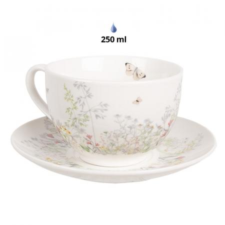 Clayre & Eef Tasse mit Untertasse 250 ml Weiß Porzellan