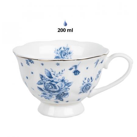 Clayre & Eef Tasse mit Untertasse 200 ml Weiß Blau Porzellan Rosen