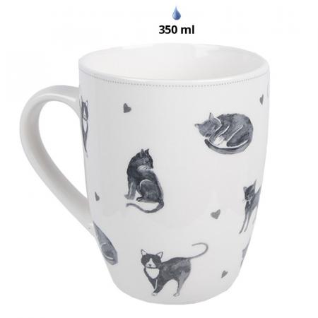Clayre & Eef Tasse 350 ml Weiß Keramik Katzen Trinkbecher