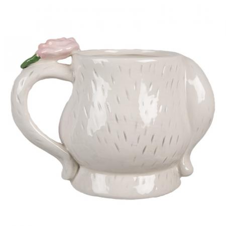 Clayre & Eef Tasse Kaninchen 450 ml Weiß Rosa Keramik Teebecher