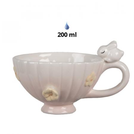 Clayre & Eef Tasse mit Untertasse 200 ml Rosa Keramik Kaninchen