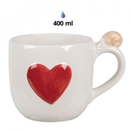 Clayre & Eef Tasse 400 ml Weiß Rot Keramik Pilze Kaffeebecher
