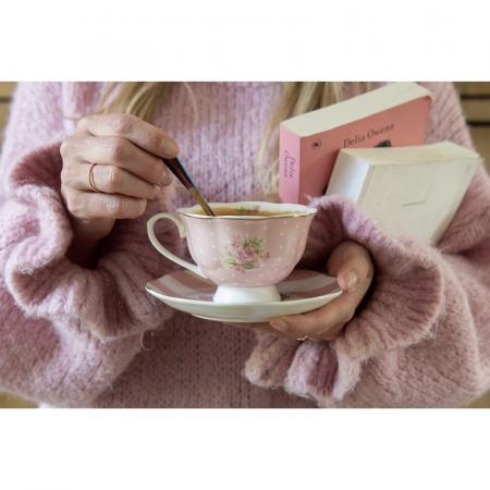 Clayre & Eef Tasse mit Untertasse 200 ml Rosa Weiß Porzellan Rosen