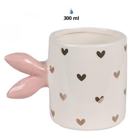 Clayre & Eef Tasse 300 ml Weiß Goldfarbig Keramik Herzen Teebecher