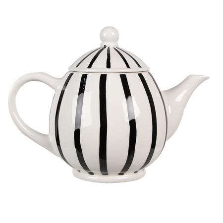 Clayre & Eef Teekanne 675 ml Weiß Schwarz Keramik Kaninchen Kanne für Tee