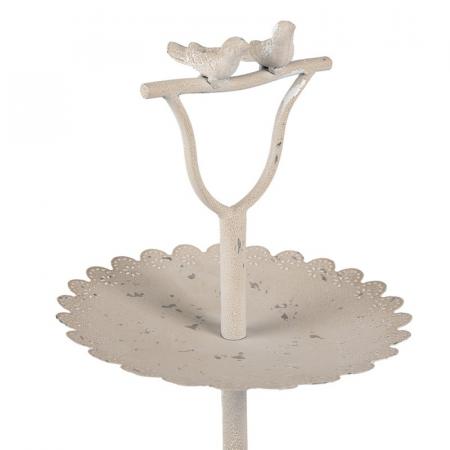 Clayre & Eef 2-stöckige Etagere Ø 32x51 cm Beige Eisen Vögel Rund