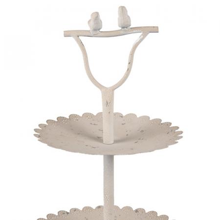 Clayre & Eef 2-stöckige Etagere Ø 32x51 cm Beige Eisen Vögel Rund