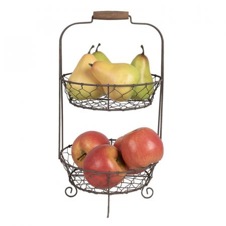 Clayre & Eef Etagere Ø 20x38 cm Braun Eisen Rund Küchenkörbe