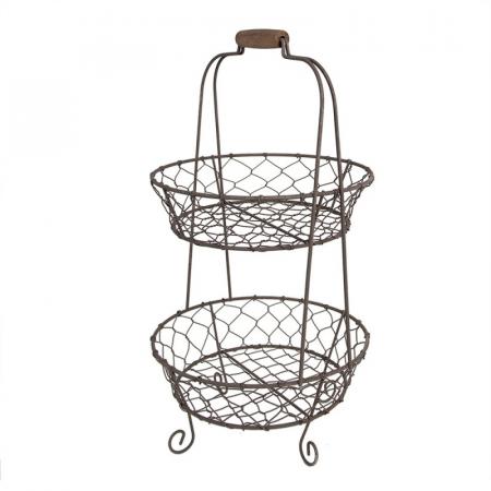 Clayre & Eef Etagere Ø 20x38 cm Braun Eisen Rund Küchenkörbe