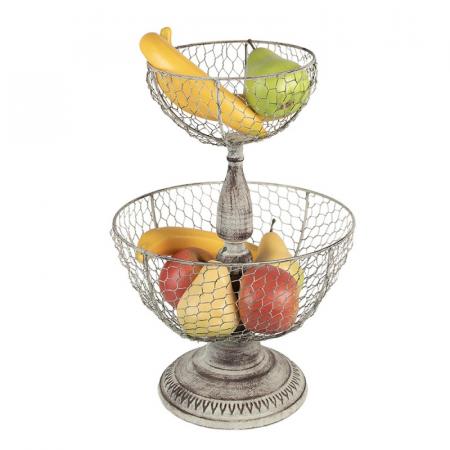 Clayre & Eef 2-stöckige Etagere Ø 30x44 cm Beige Eisen Rund Obstschale
