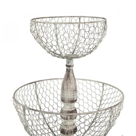 Clayre & Eef 2-stöckige Etagere Ø 30x44 cm Beige Eisen Rund Obstschale