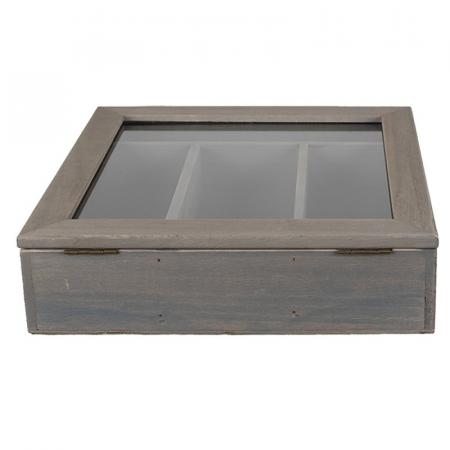 Clayre & Eef Besteckkasten 30x30x8 cm Grau Holz Glas Quadrat Besteckhalter