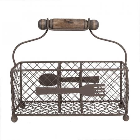 Clayre & Eef Besteckhalter 25x10x12 cm Braun Eisen Besteckkasten