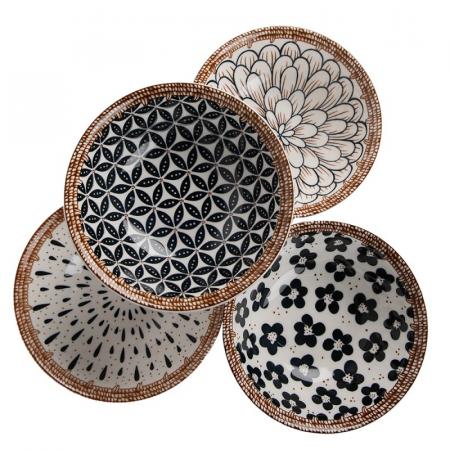 Clayre & Eef Suppenschale 300 ml Weiß Schwarz Keramik Servierschüssel