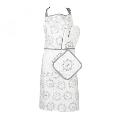 Clayre & Eef Ofenhandschuh 18x30 cm Weiß Grau Baumwolle Hund