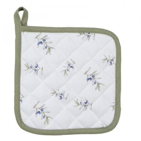 Clayre & Eef Topflappen 20x20 cm Weiß Baumwolle Oliven