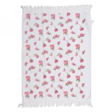 Clayre & Eef Gästehandtuch 40x66 cm Weiß Rosa Baumwolle Rosen Toiletten Handtuch