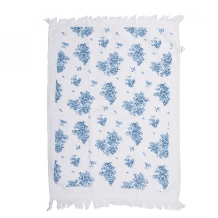Clayre & Eef Gästehandtuch 40x66 cm Weiß Blau Baumwolle Rosen Rechteck Toiletten Handtuch