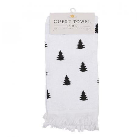 Clayre & Eef Gästehandtuch 40x66 cm Weiß Schwarz Baumwolle Weihnachtsbäume Toiletten Handtuch